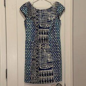 Plenty by Tracy Reese Navy and White Geometric Midi Dress